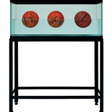 Three Ball 50/50 Tank (Two Dr. J Silver Series, Wilson Supershot) glass, steel, distilled water, three basketballs 60 1/2 x 48 3/4 x 13 1/4 inches 153.7 x 123.8 x 33.7 cm Edition of 2 © Jeff Koons 1985
